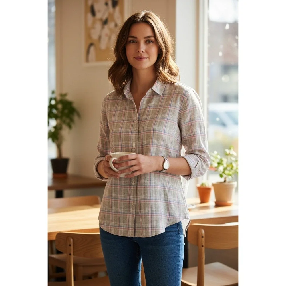UNTUCKit NWT Sz 0 2 4 8 14 100% Cotton Lightweight Pastel Plaid Button-Up Shirt - Picture 1 of 15